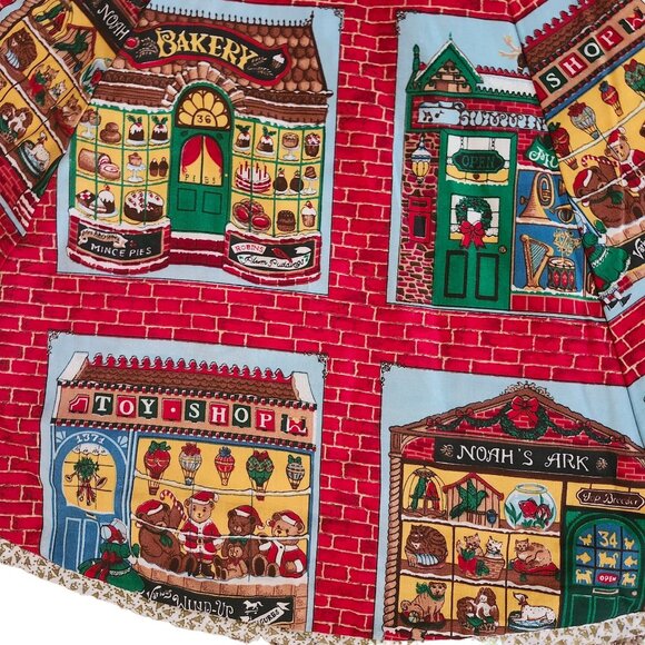 Vintage Fabric Christmas Tree Skirt Festive Holiday Village Design Handmade - Picture 3 of 7